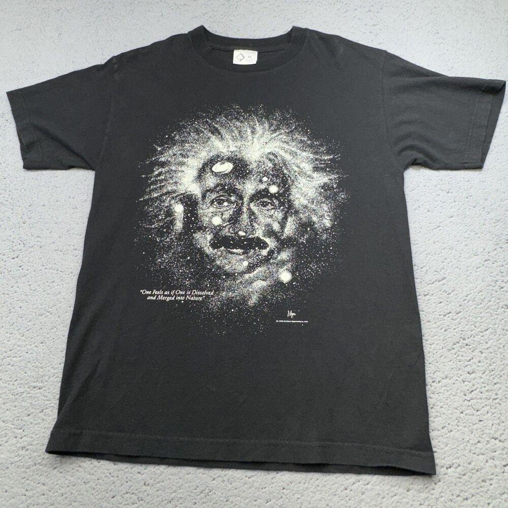 Vintage Scientist Portrait Shirt Mens Medium Black Space Graphic Quote 1993‎ 90s